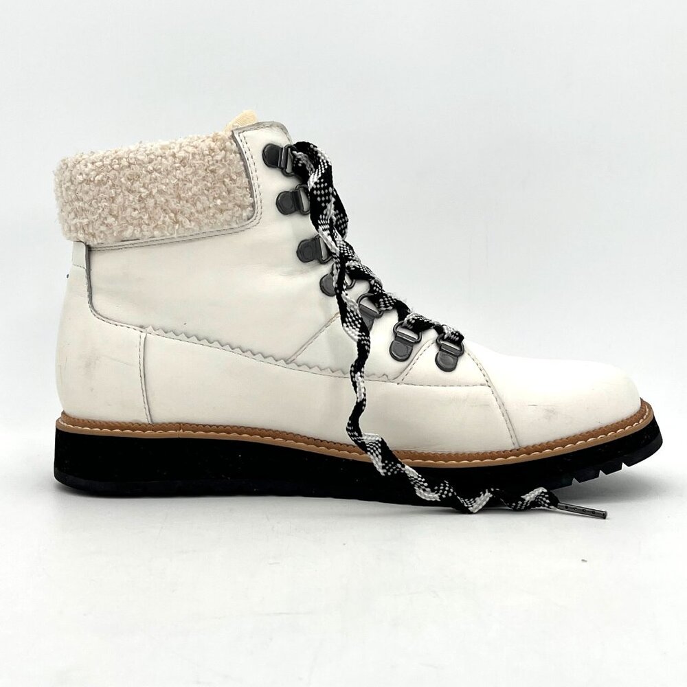 Toms Boots Womens 8.5 White Leather Lace Up Faux Fur Ankle Casual Flat Round Toe - Picture 10 of 16